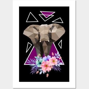 Elephant with flowers Posters and Art